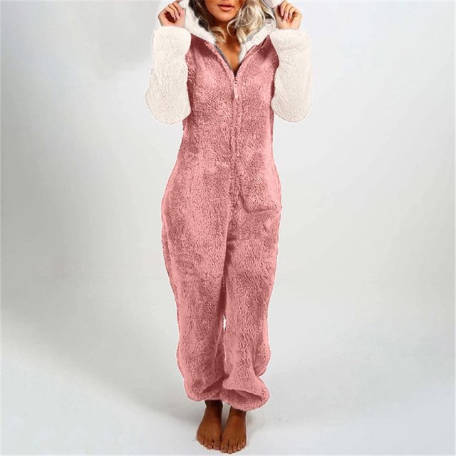 Womens Jumpers And Rompers Combinaison à Manches Longues pour Femmes, Pyjama à Capuche Décontracté d'Hiver Chaud, Combinaison de Nuit pour Femmes en Liquidation