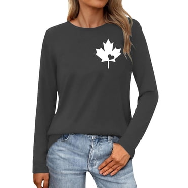 Womens Canada Long Sleeve Canada Day Flag T Shirt Canadian Maple Leaf Shirts Tech Sleeve Woman S Workout Top Women Top Long Sleeve Rayon Tops for Women Shirts for Women Casual Summer Loose Casual Tee