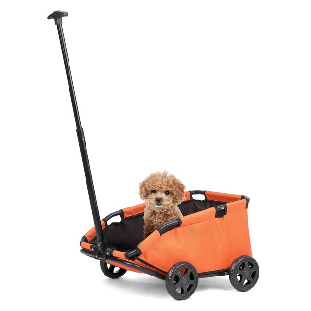 Poussette mini Pliable pour Chien, Équipée d'Une Corde de Sécurité, d'Un Panier de Rangement et d'Un Coussin de Siège Intégré, avec Poignée Rétractable, Convient aux Voyages, au Magasinage, à la Marche et aux Jeux