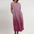 thumbnail image 1 of Meichang Robe d'Été en Coton et Lin à Manches Courtes pour Femme, Col Rond, Coupe Ample, Dégradé, Robe Midi Bohème Décontractée à Imprimé, Robe de Travail Rétro Légère Évasée, Rouge, P, 1 of 5
