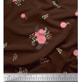 thumbnail image 1 of Soimoi Brown Poly Georgette Fabric Leaves & Pink Floral Decor Fabric Printed BTY 52 Inch Wide, 1 of 3