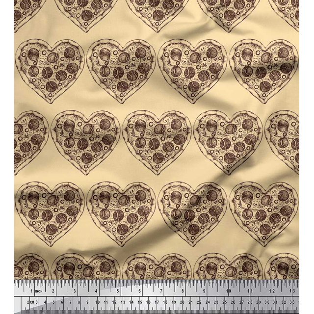 Soimoi Rayon Fabric Pizza Food Print Fabric by Yard 42 Inch Wide