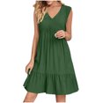 thumbnail image 1 of Yuyuzo Robes d'Été pour Femmes Sans Manches à Col en V Mini Robe T-Shirt Plissée à Volants Fluide Plage Vacances Robes d'Été, 1 of 6