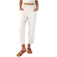 thumbnail image 3 of Sentmoon Wide Leg Cropped Pants for Women Solid Color Elastic Waist Womens Pants Casual Oversized Relaxed Fit Linen Lounge Pants Women with Pocket for Summer and Hot Weather, 3 of 9