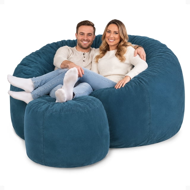 Ultimate Sack 6000 6-Foot Bean Bag Chair with Footstool Set, Cloud Suede Cover