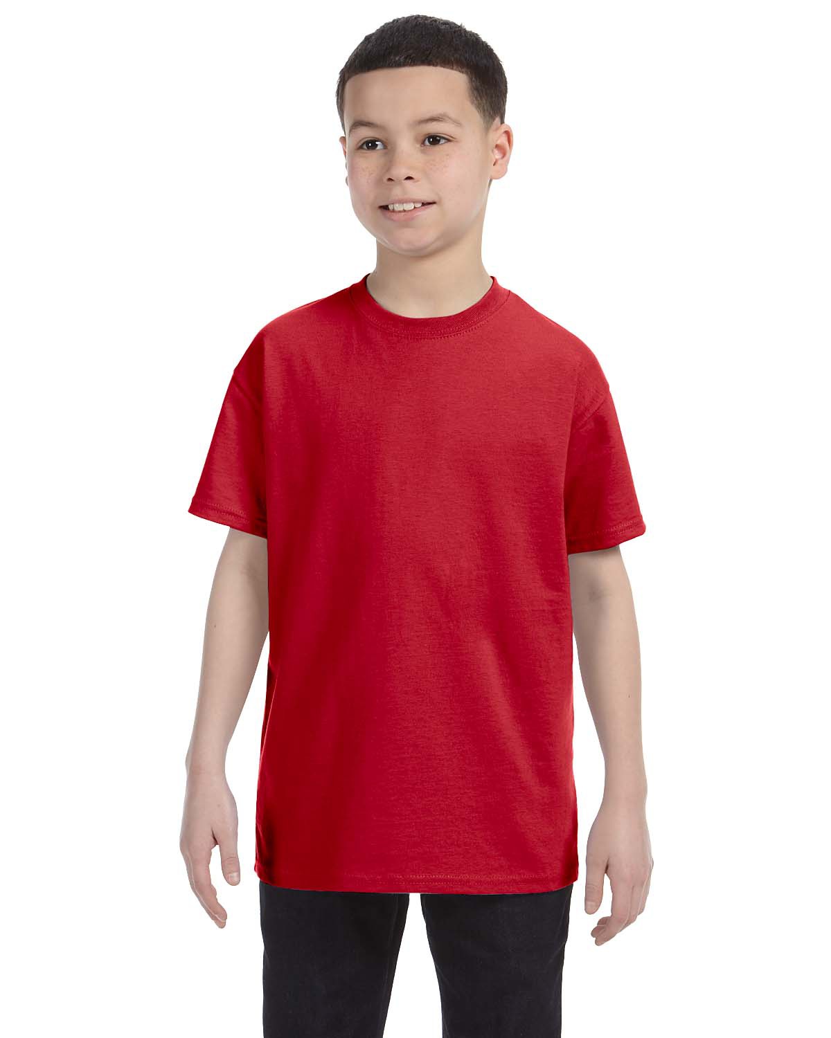 Le T-Shirt Jeunesse Hanes 61 oz Sans Étiquette - Rouge Profond - TG