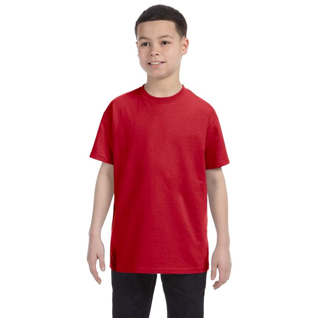 Le T-Shirt Jeunesse Hanes 61 oz Sans Étiquette - Rouge Profond - TG