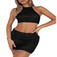 thumbnail image 2 of Ensemble 2 Pcs Sans Manches Bodycon Tricoté pour Femmes Haut Court Col Halter + Jupes Courtes Mode Urbaine, 2 of 5