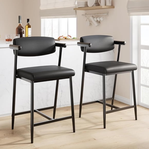 Bar Stools Set of 2, 26.5" Upholstered Counter Height Bar Stools for 2 with Armrest, Wider Thickened Cushion, Bar Chairs with Backrest