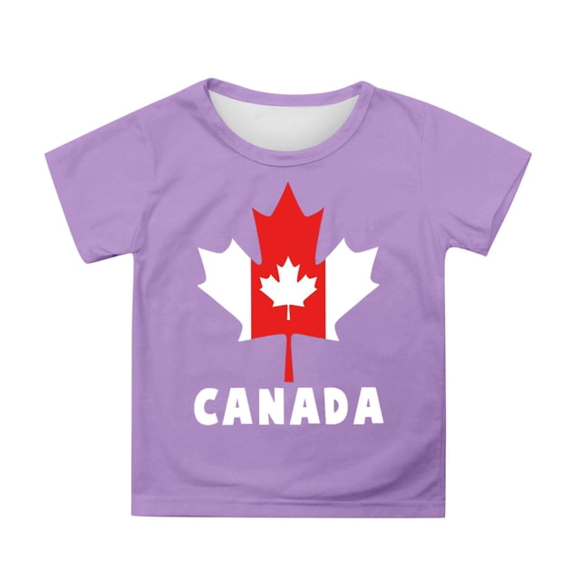 T-shirt à Manches Courtes pour Filles de la Fête du Canada, Col Rond d'Été, Coupe Décontractée, Chandails de Base