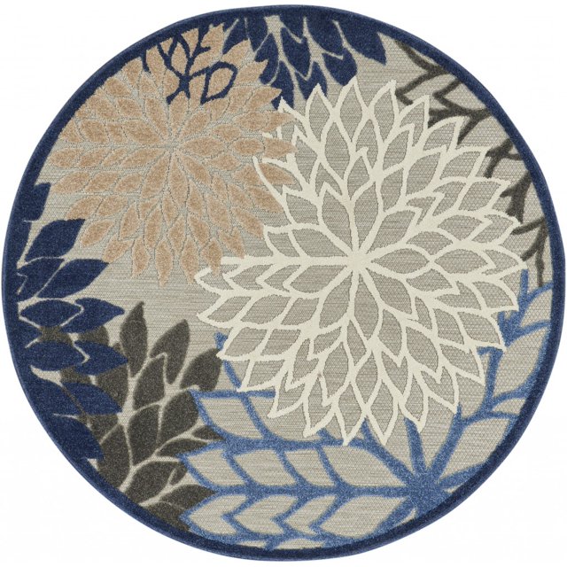 homeroots Décoration Intérieure 384819 Tapis Rond Bleu Grand à Motif Floral de 4 Pieds pour Intérieur et Extérieur