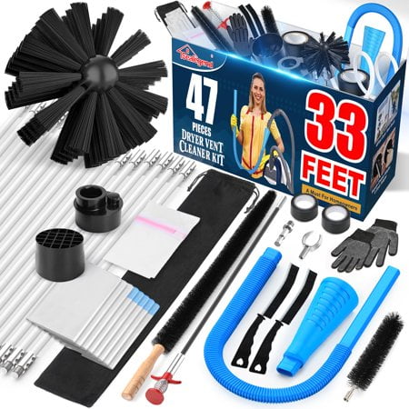 Sealegend Ensemble de Nettoyage d'Aération de Sécheuse 58 Pcs, Nettoyeur Omnidirectionnel Incluant Brosse d'Aération de Sécheuse de 35 Pieds, Accessoire d'Aspirateur de Sécheuse Bleu, Brosse à Charpie, Aspirateur&Dr