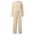 thumbnail image 5 of Women's Two Piece Knit Matching Outfits Crew Neck Slit Hem Tee And Pants Tracksuit Sets, 5 of 5