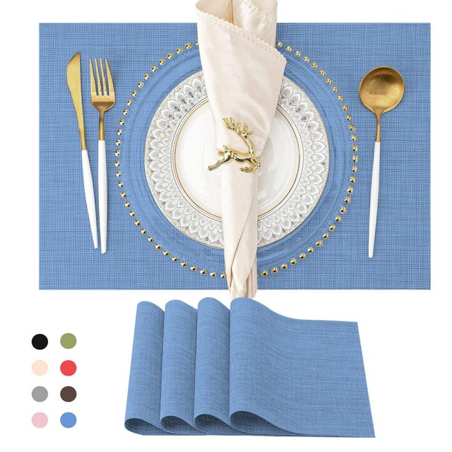 SUTENGDA Sets de Table Tissés Croisés pour Table à Manger en Vinyle PVC Ensemble de 4 12x18 Pouces Jaune