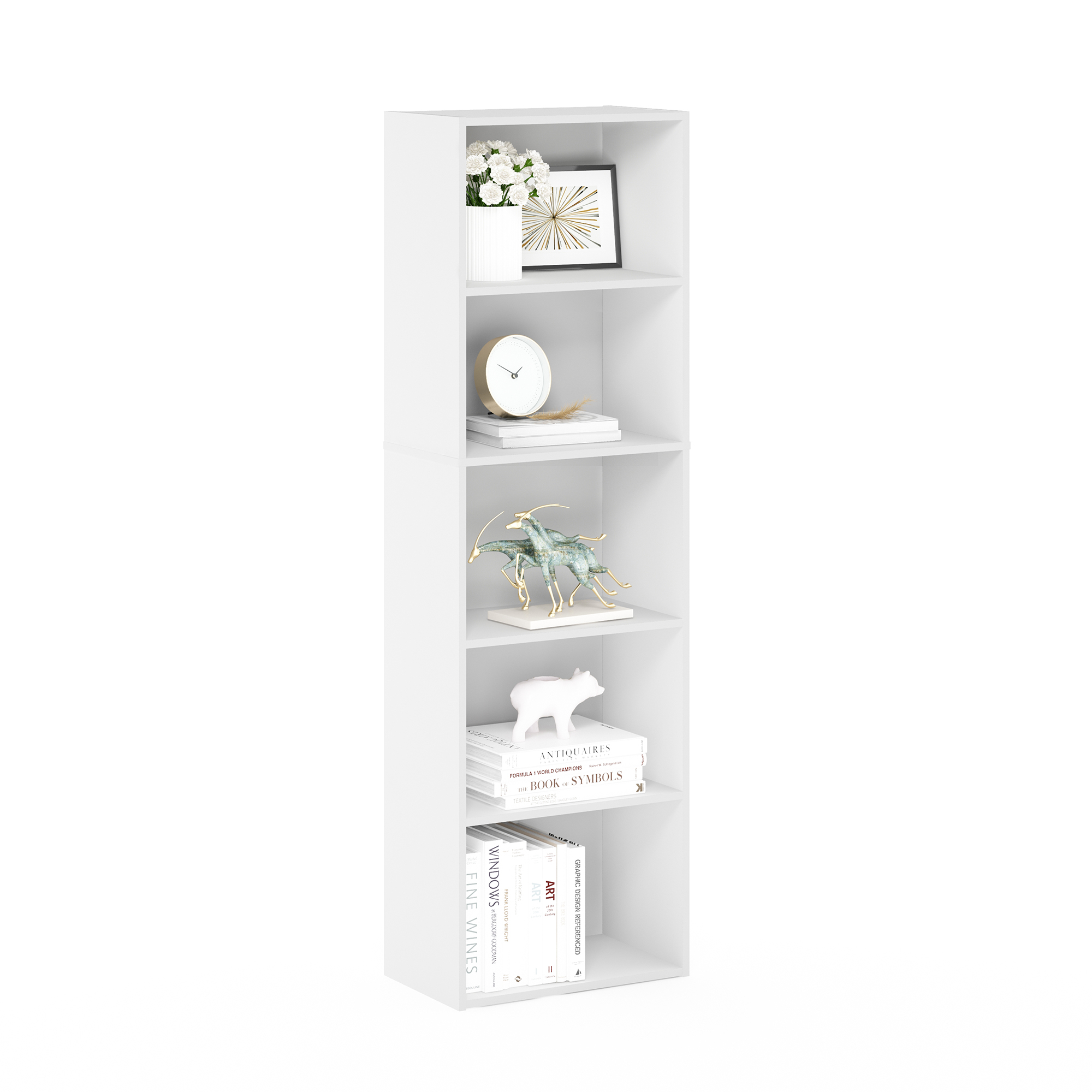 Furinno LUDER Book Shelf, 5-Cube Bookshelf, Bookcase with Open Shelf, 9.4 x 15.8 x 52, for Living Room, Bedroom, Home Office, Plain White