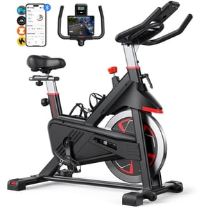 MERACH Vélo d'entraînement Cyclisme intérieur Station de vélo 100 Résistance avec LED Surveiller gratuitement APP Coussin de ceinture silencieux et confortable pour l'entraînement Cardio