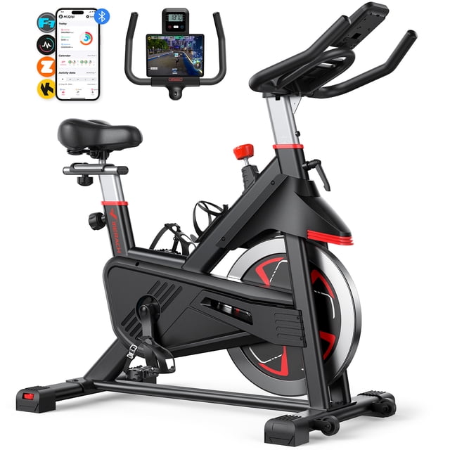 MERACH Vélo d'entraînement Cyclisme intérieur Station de vélo 100 Résistance avec LED Surveiller gratuitement APP Coussin de ceinture silencieux et confortable pour l'entraînement Cardio