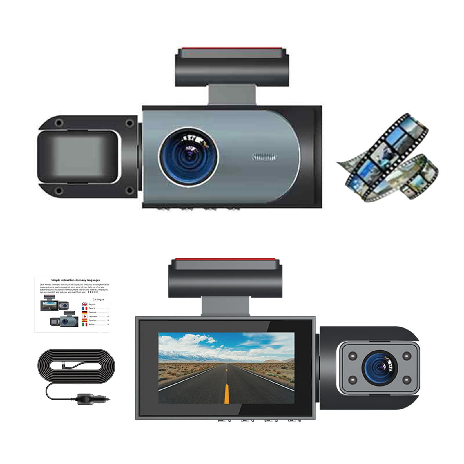 Dvkptbk Dash Cam 1.97in Hd 1080P Front Inside and Rear 3 Channel Car Recorder with Night Vision/Loop Recording/Motion Detection /Wide Angle/Loop Recording Car Accessories
