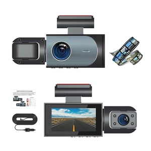 Dvkptbk Dash Cam 1.97in Hd 1080P Avant intérieur et arrière 3 Enregistreur de voiture de canal avec vision nocturne/détection d'enregistrement/de mouvement de boucle/dispositifs pour l'enregistrement de l'angle/de la boucle