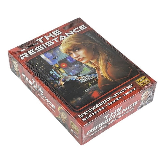 La Résistance - version Anglaise du Jeu de Cartes de Fête, Emballé dans une Boîte en Papier Rouge avec des Illustrations à Thème Dystopique. les Mèches Incluent des Identités Secrètes, la Déduction et le Jeu de Déception. Idéal pour les Jeunes de 15 à 35 Ans, Fabriqué en Papier, et Classé comme Jeu de Cartes Familial pour l'Exportation.