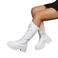 thumbnail image 1 of Dakaela Knee High Boots Women Lace up Fashion Leather Fall Combat Boots Platform Motorcycle Riding Boot with Side Zipper White 7.5, 1 of 9