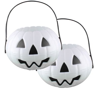 ZTTD 2Pcs Halloween Pumpkin Bucket, Plastic Pumpkin Bucket, Pumpkin Bucket Pumpkin Pail Halloween Candy Bucket Halloween Pumpkin Basket (Style1-White)