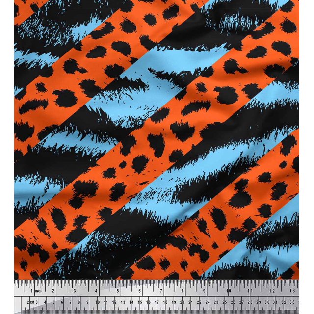 Soimoi Blue Heavy Canvas Fabric Leopard & Wild Animal Skin Printed Fabric 1 Yard 58 Inch Wide
