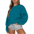 thumbnail image 1 of Yuyuzo Chandails en Molleton Basiques pour Femmes Manches Longues Chandail Col Rond Couleur Unie pour Femmes Coupe Décontractée, 1 of 6