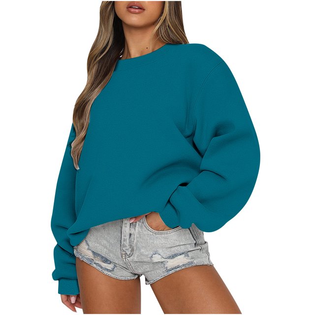 Yuyuzo Chandails en Molleton Basiques pour Femmes Manches Longues Chandail Col Rond Couleur Unie pour Femmes Coupe Décontractée