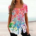 thumbnail image 2 of CEHVOM Fashion Womens Casual Printed Square Neck Short Sleeve Buttons Tops Loose Blouses, 2 of 5