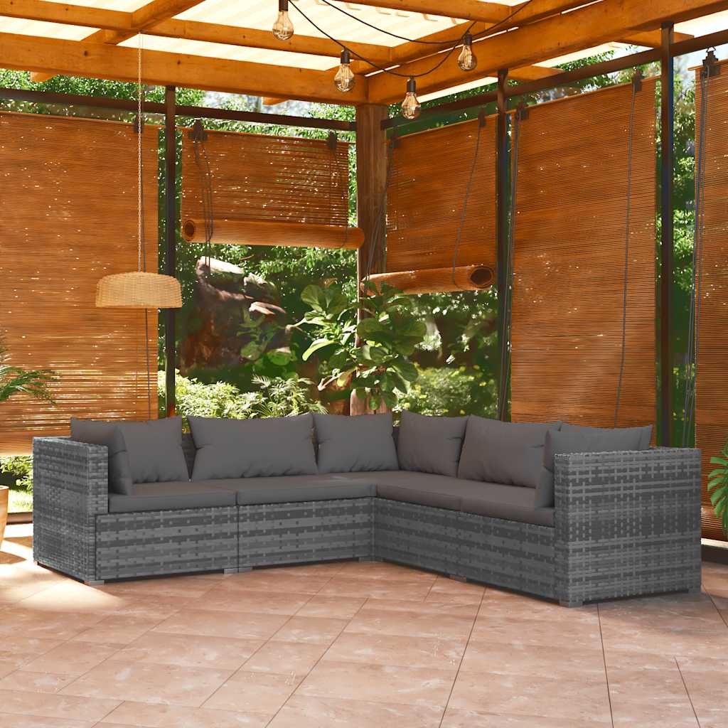 vidaXL 5 Piece Garden Lounge Set with Cushions Poly Rattan Grey