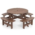thumbnail image 2 of Costway Ensemble de Table de Pique-Nique Ronde pour 8 Personnes avec 4 Bancs Intégrés Trou pour Parasol de 2 Pouces, Brun, 2 of 10