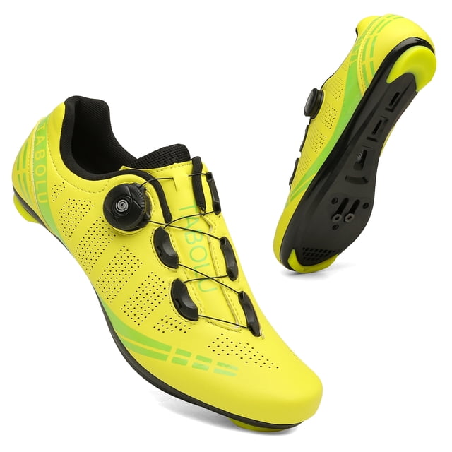 QJUHUNG Men‘s Professional Cycling Sneakers - Compatible with SPD Cleat and Rotary Buckle Breathable Sport Shoes for Mountain Bike Riding and Racing Outdoor Activities