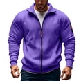 thumbnail image 1 of PEONAVET Mens Jacket Men's Solid Color Long Sleeved Stand-up Collar Zipper Fleece Thick Pocket Jacket, 1 of 2
