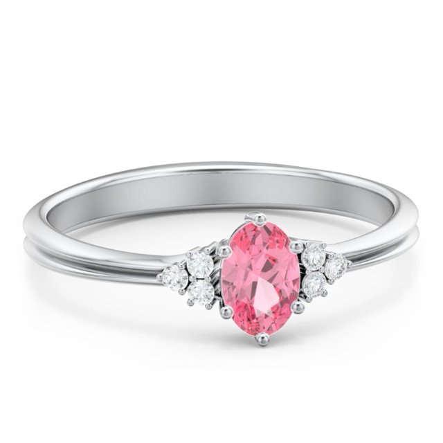 Birthstone Oval Ring with Shoulder Accents - Pink Tourmaline (October)