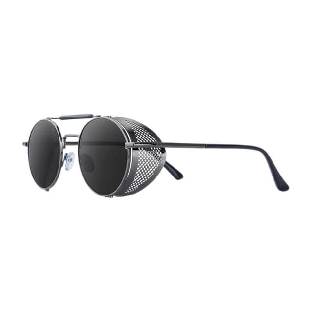 Round Steampunk Sunglasses Circle Blocking Side Glasses for Unisex Gray Lens Gray Frame