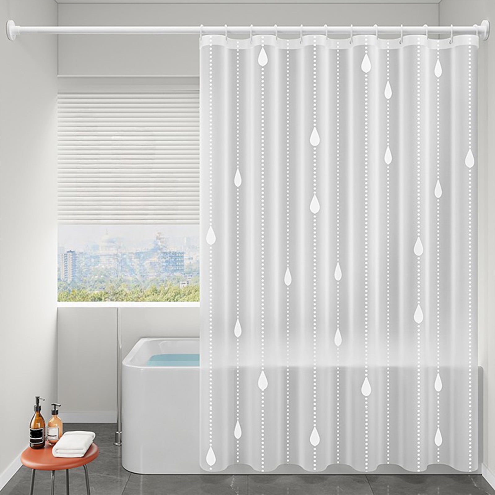 HOZADOIE Waterproof Fabric Shower Curtain with Hooks - No Punch Shower Curtains for Bathroom, 71X47In, White