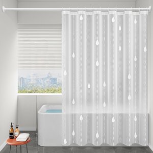 HOZADOIE Waterproof Fabric Shower Curtain with Hooks - No Punch Shower Curtains for Bathroom, 71X47In, White