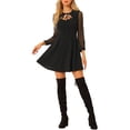 thumbnail image 1 of INSPIRE CHIC Women's Tie Neck Ruffled Mesh Long Sleeve Mini Dress Black S, 1 of 6