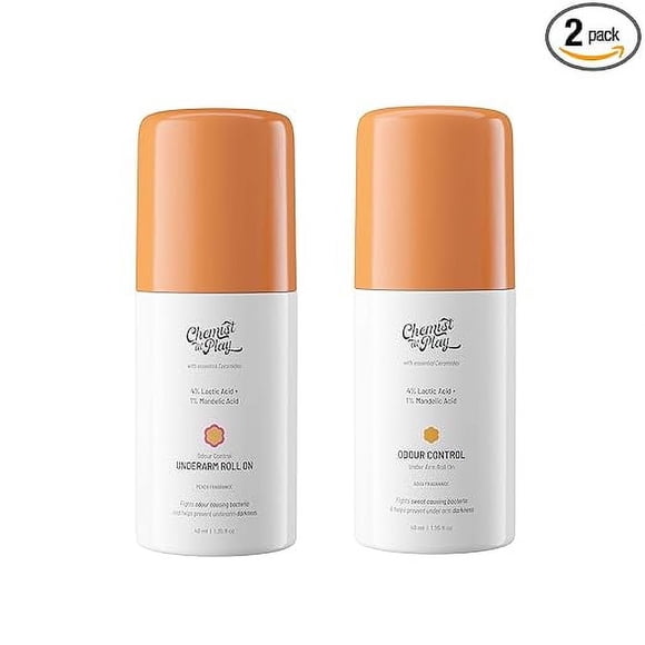Chemist at Play UnderArm Roll-On with 5% Lactic Acid & 1% Mandelic Acid | Prevents Odour, Brightens Skin & Exfoliates UnderArm | Long Lasting Peach & Aqua Fragrance | 40ml Each, (Pack of 2)