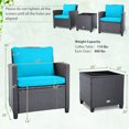 thumbnail image 3 of Costway 3PCS Patio Wicker Furniture Set with Beige &Turquoise Cushion Covers Balcony, 3 of 9