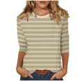 thumbnail image 1 of Annhoo Hauts d'Automne pour Femmes 2025 Mode Manches 3/4 Col Ras du Cou Chandails à Enfiler Chemises Décontractées Confort Blouses à Rayures Imprimées, 1 of 5