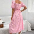 thumbnail image 4 of Jusqu'à 65 % de Rabais! Robes d'Été Mode pour Femmes 2024 Grande Taille Décontractées Aguichant à Encolure Carrée à Manches Bouffantes Robe Fendue à Fleurs pour Style Vacances Robe à Manches Courtes à Encolure en V, 4 of 4