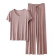thumbnail image 2 of Weiqiqre Ensemble de Pyjama en Satin pour Femmes Pyjamas Rafraîchissants Ensembles d'Été Assortis Manches Courtes Ensemble de Détente Femmes, 2 of 3