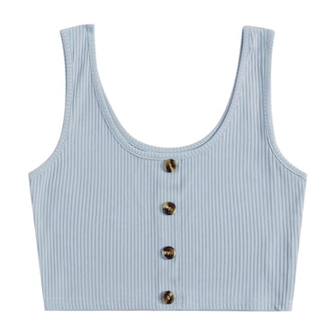 AherBiu Crop Tops for Women Ribbed Tank Top Sleeveless Button Scoop Neck Going out Tops for Women