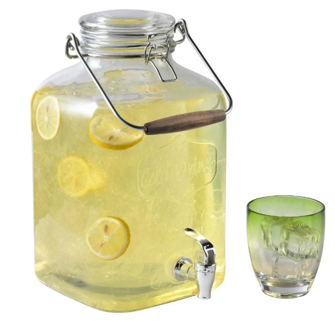 Meilleures maisons et jardins Distributeur de boissons en verre de 2 gallons avec couvercle de pince en verre