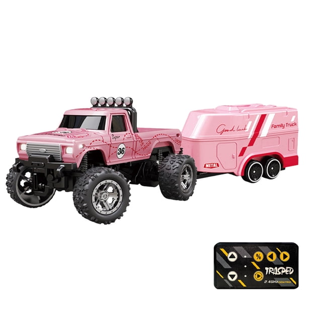 Mini Camion Monstre Rc, Mini Voitures Rc pour Enfants, Camion Monstre à l'Échelle 1:64 Voiture Télécommandée avec Lumières Télécommande 2,4 GHz Camion Semi-Remorque Rc avec Remorque, Mini Camion Monstre en Alliage Rc pour Cadeaux pour Enfants