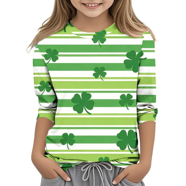 Tauxra Chandail de la Saint-Patrick pour Adultes, Chandail à Col Rond Imprimé à Manches 3/4, T-Shirt Décontracté à Manches Longues avec Graphique de Trèfle pour Activités Festives