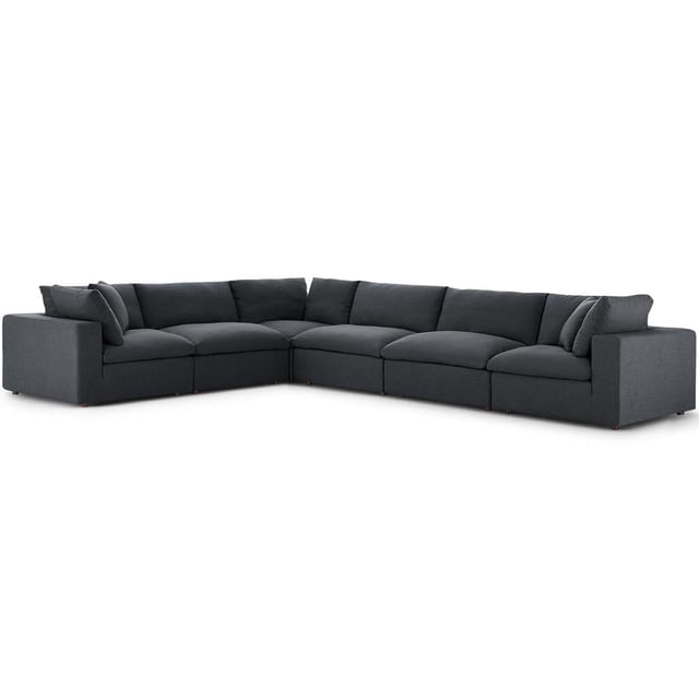 Modway Commix 6 Piece Down Filled Overstuffed Sectional Sofa Set in Gray