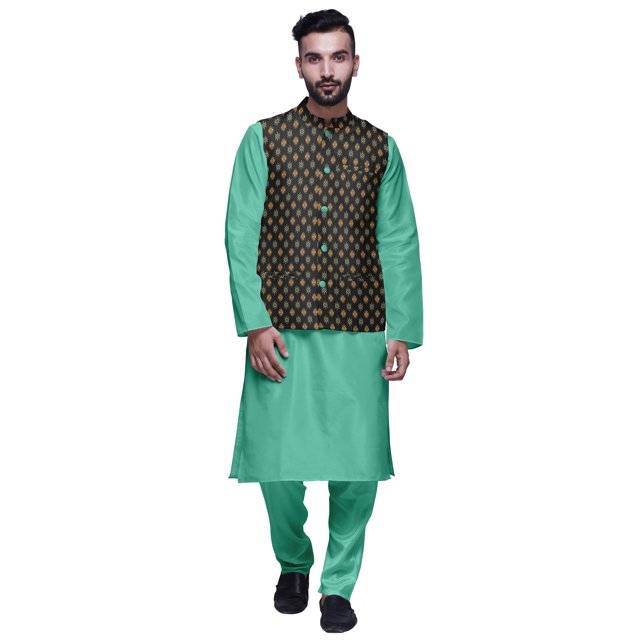 Atasi Kurta Pyjama Uni et Ensemble de Veste Nehru Imprimée pour Tenue de Fête pour Hommes